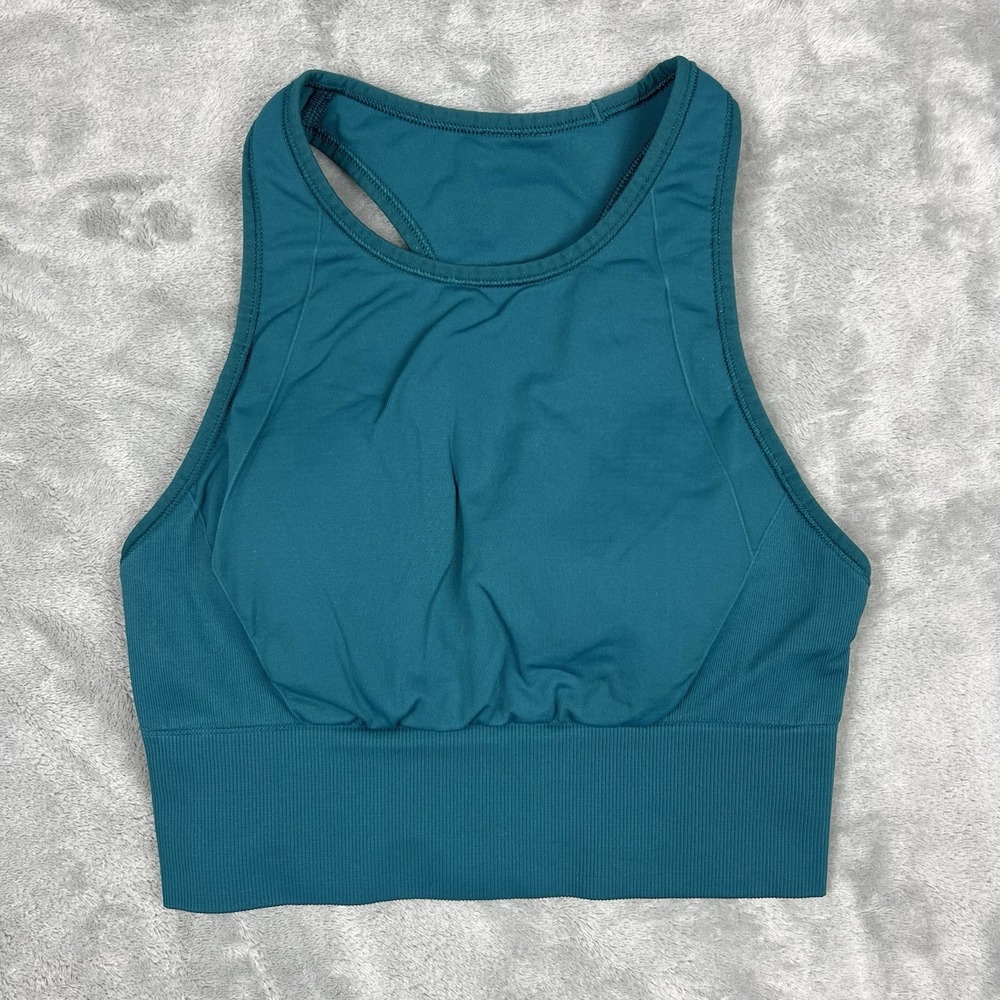 Lululemon Ebb to Train‎ Sports Bra Womens 4 Teal Blue High Neck Racerback Padded